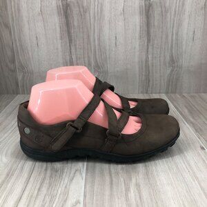 Timberland Mary Jane Shoes Womens 7 Brown Nubuck Leather Hook and Loop